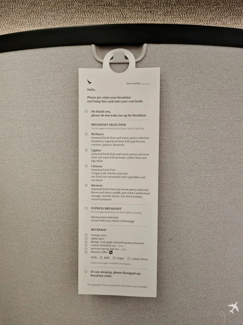CX Aria Suite 777 Fruehstueckskarte