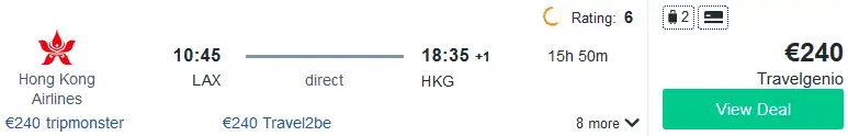 HKG LAX HKG 250