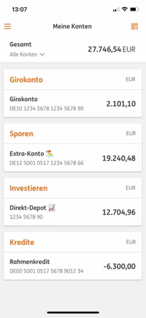 ING DiBa Online Banking Home Screen
