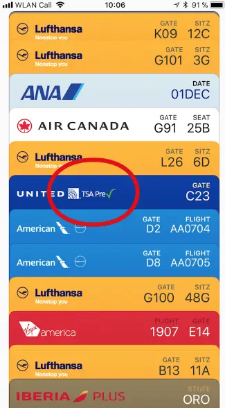 Precheck als Passbook-Bordkarte