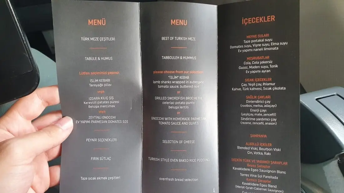 Turkish A321 menu