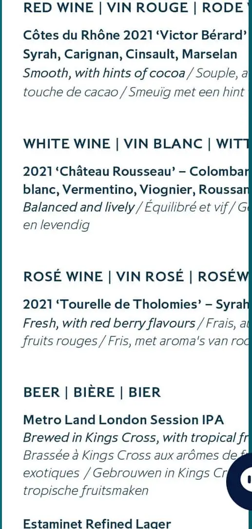 EuroStar Weinkarte
