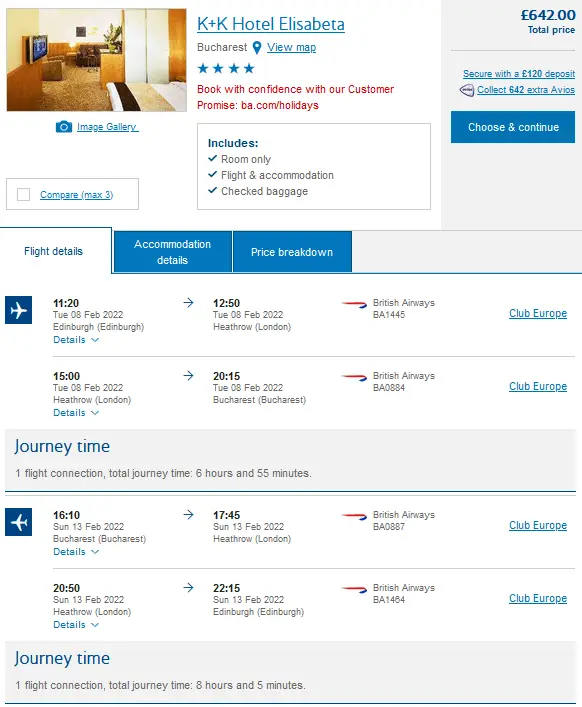 BA Flight and Hotel OTP 1