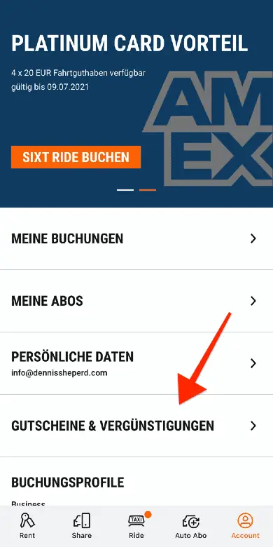 Sixt Ride Gutschein Step 2