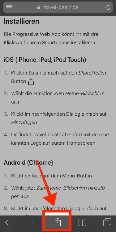 iOS PWA Teilen