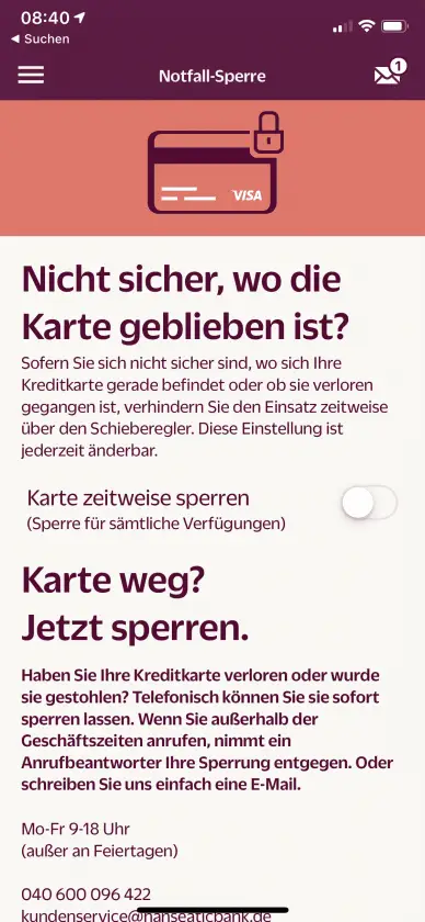 Hanseatic Bank App Karte Sperren