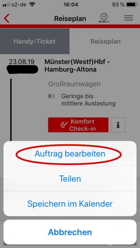 Bahn Reservierung aendern App III