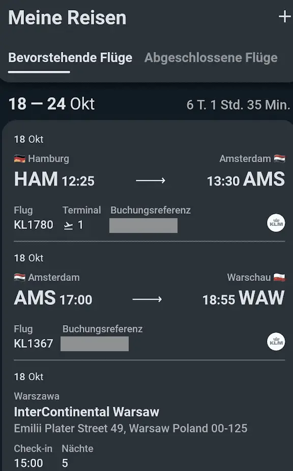 App in the Air bevorstehende reise