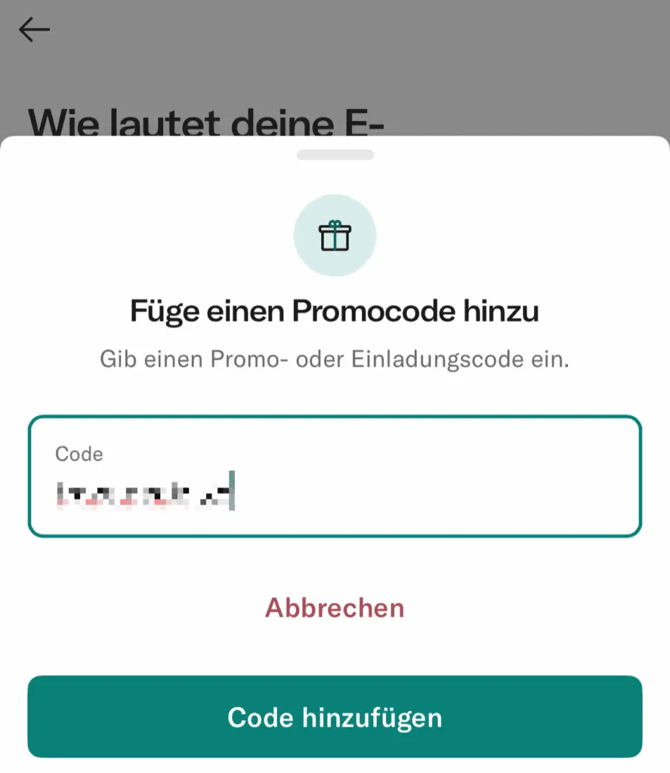 Eingabefeld für den Promocode in der N26 App bei der Registrierung