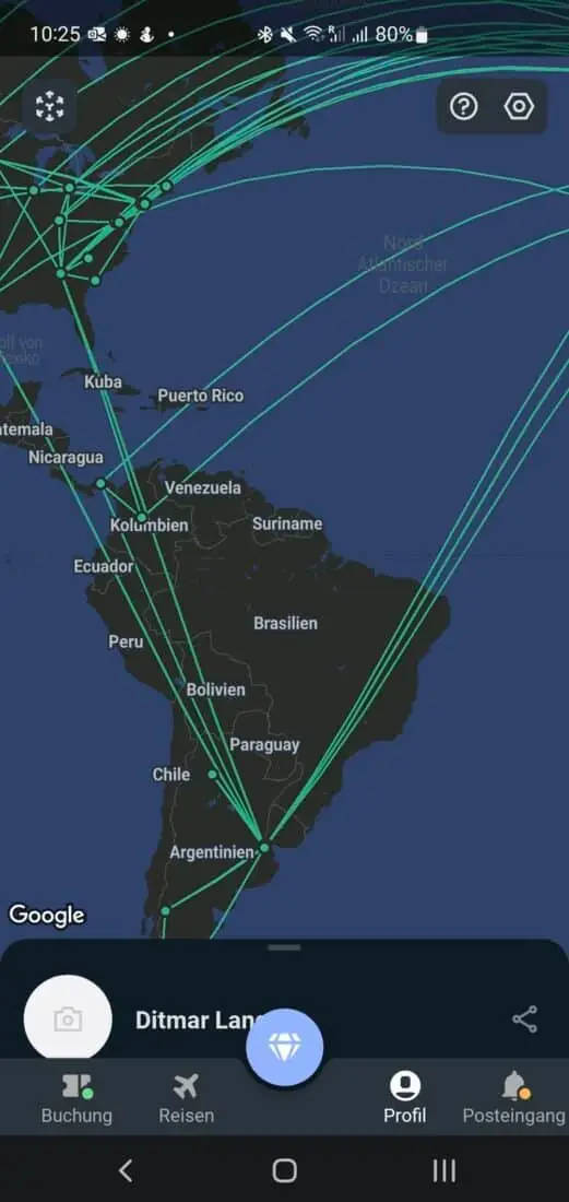 App in the Air Flugstatistik Karte