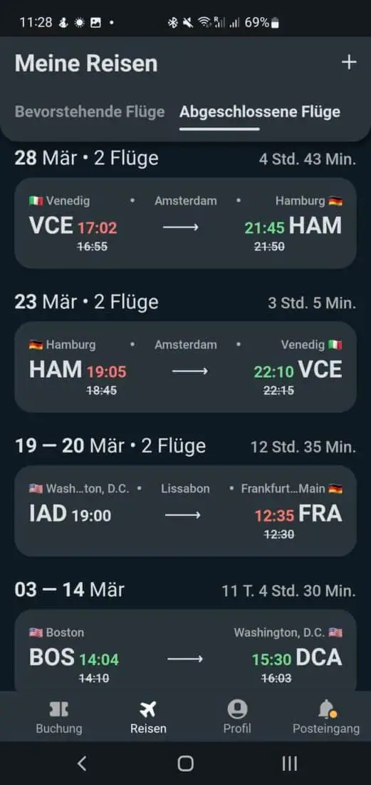App in the Air abgeschlossene Fluege