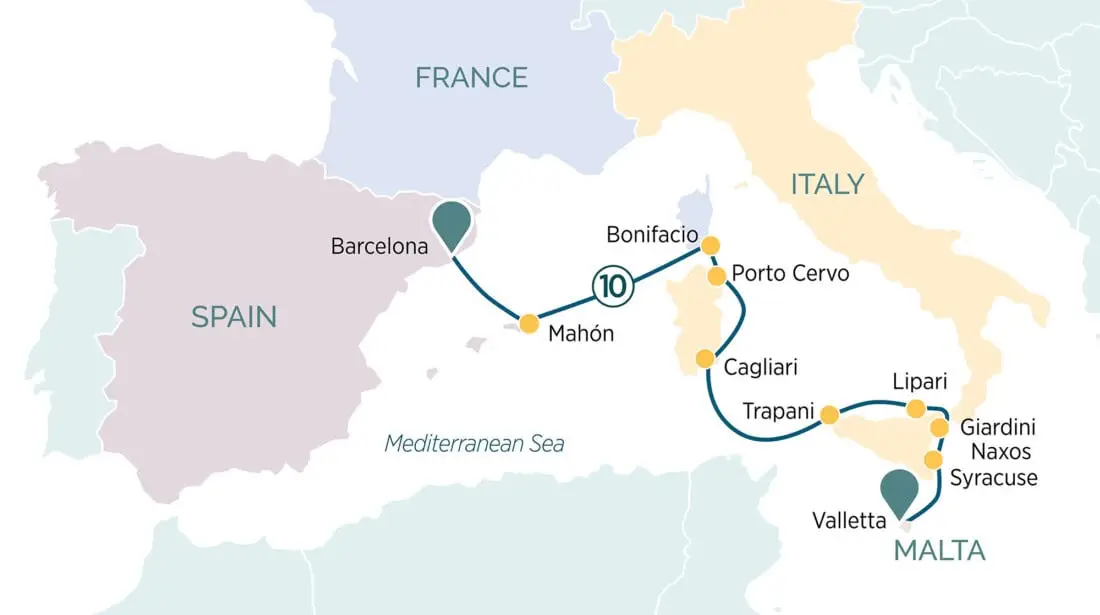 Routenabschnitt Barcelona Malta