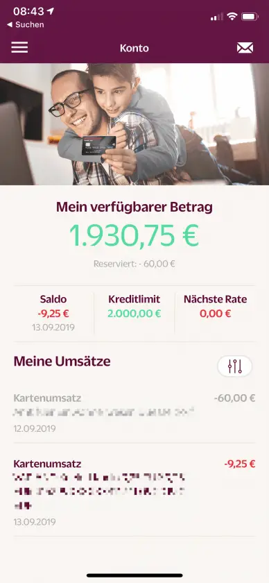 Hanseatic Bank App Kontoübersicht